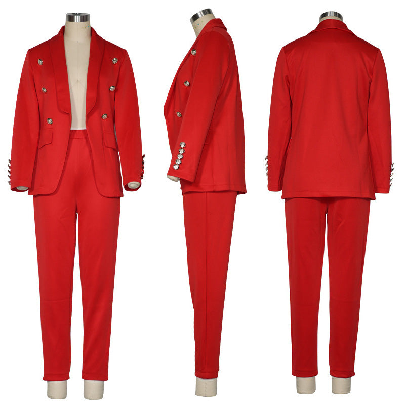 Women Jacket Blazer Suit Fashion Casual Ladies Solid Color Two Piece 2021 Autumn Winter Office Wear Elegant Suit Jacket Pants