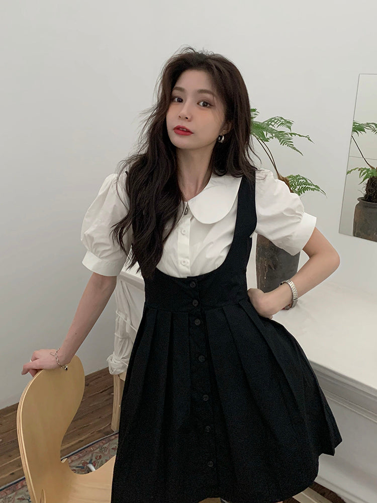 Summer Elegant Dresses Women Casual Short Sleeve Vintage Mini Dress Female Evening Party Dress Kawaii 2 Piece Set Design