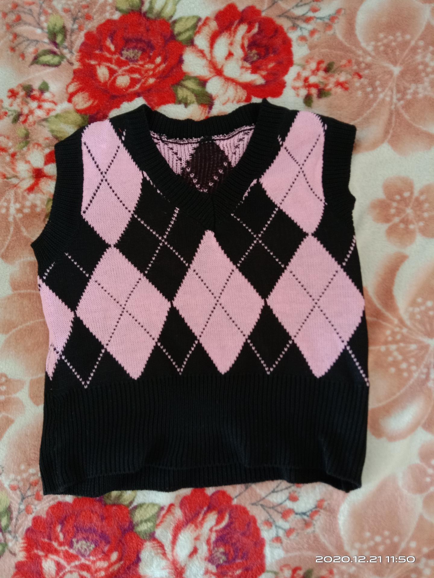 Lizakosht Vintage Argyle Plaid Sweater Vest Women V-Neck Female Sleeveless Tank Jumper Ladies Short Spring Knitting Pullovers Tops