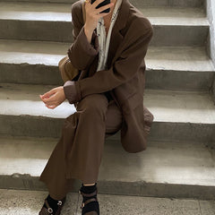 New Fashion Vintage Blazer Pants Suit OL Elegant Business Wear Blazers + High Waist Wide Leg Pants Suits 2 Piece Set