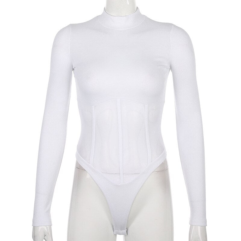 Sexy Corset Bustier Bodysuit 2021 Summer Solid Slim Women Tops Black Body Suits for Women Transparent Romper One Piece Overalls