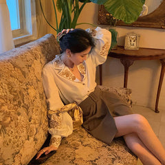 Lizakosht Elegant Blouse Women Autumn Floral Long sleeve Top Female Office Lady Casual Designer French Korean Women Blouses Fashion