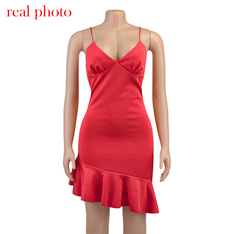 Lizakosht  Spaghetti Straps Ruffles Mini Dress Club Party Elegant Sleeveless Slip Women's Summer Sundress Outfits Holiday