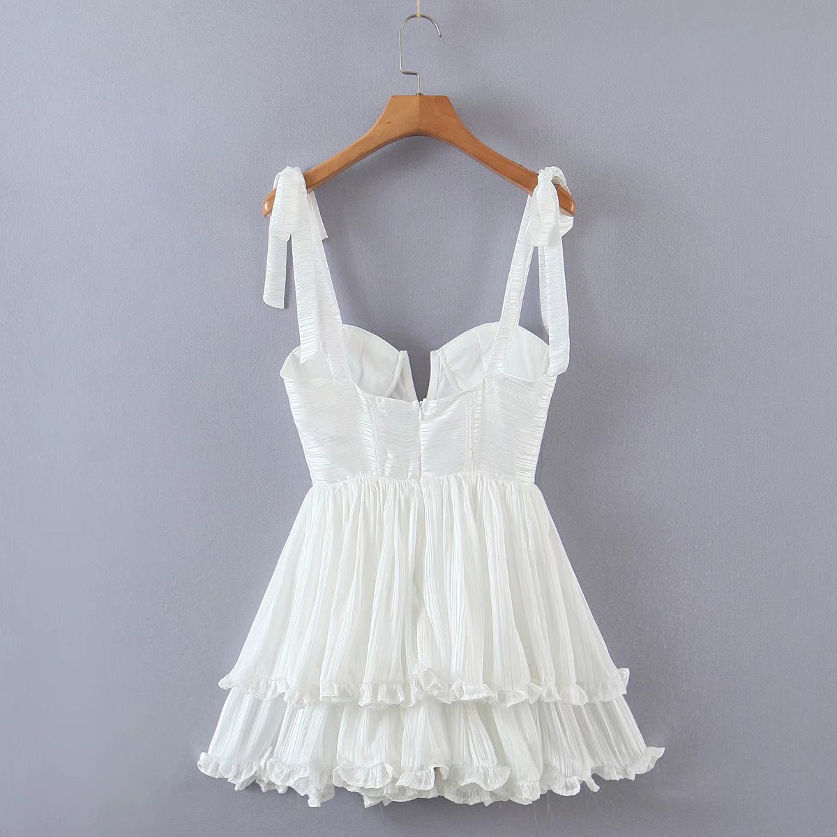 Lizakosht Summer Women Sexy Sling Sweet Ruffle Cake Chiffon Dress Female Holiday Party Mini White Dresses Ladies Chic Vestido