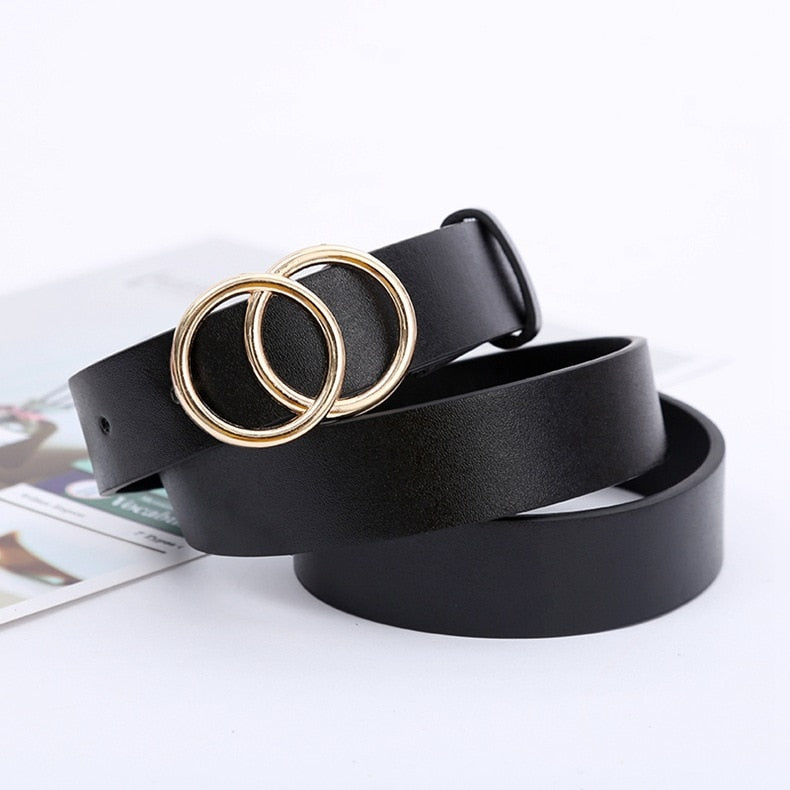 Double round buckle women's leisure belt for various occasions
