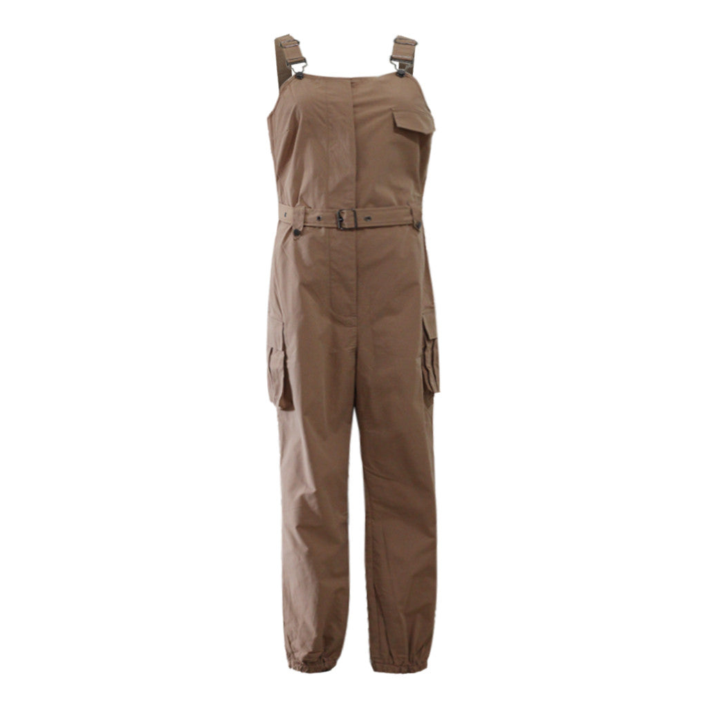 Jumpsuits Women Casual Cargo Playsuit Sleeveless O Neck Jumpsuit With Pocket and Belt Elegant Pencil Pants Loose Overalls