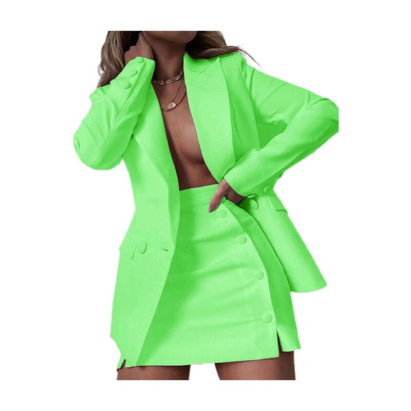 Lizakosht Solid Color Suit Blazer Small Suit Jacket Short Skirt Two Piece Set Ladies Retro Jacket Suit Chic Top Casual Mini Skirt