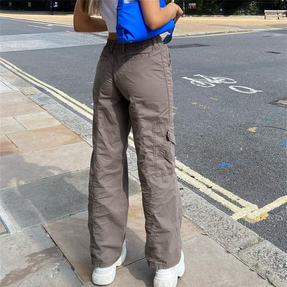 Lizakosht Baggy Pants Women Cyber Y2k Jeans Big Pockets 90s Hippie Cargo Mom Trousers Loosesize Casual Wide Leg Denim Jogger