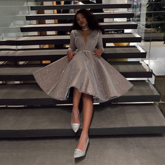SoDigne Sparkling Evening Dress 2021 robe longue V- neck Long Sleeves Medium Length Wedding Party Dress Prom Gowns
