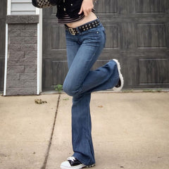 Retro streetwear fashion sexy women's low-rise slim jeans women's flared pants low-rise jeans y2k pants