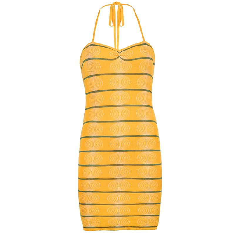 Knitted Bodycon Bandage Dress Women Halter Neck Backless Mini Dress Sleeveless Party Clubwear Sexy Summer Dresses 2022 Beach