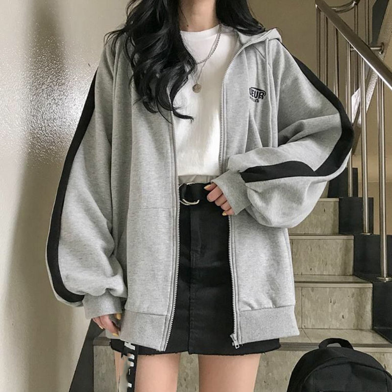 Women Hoodie Harajuku Korean Version Loose Oversized Sweatshirts Solid Color Long-sleeved Hooded Sweatshirt Student Girl Top