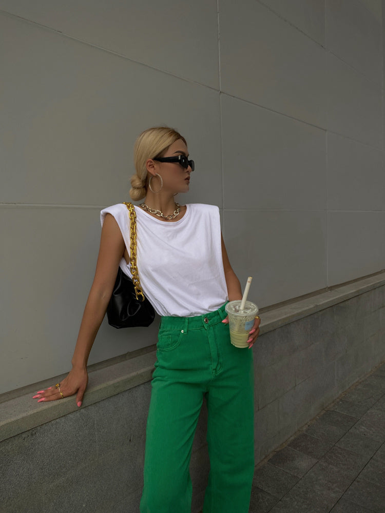 Candy Color High Waist Straight Wide Legs Pants Thin Jeans Women's Green Pants Denim Trousers Fashion Korean Women M8A