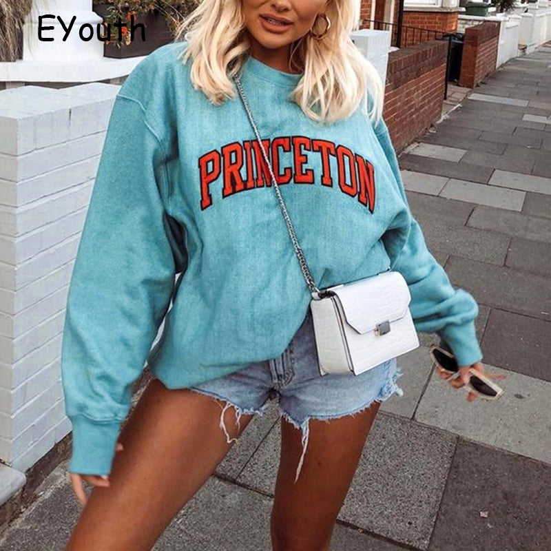 Lizakosht Laguna Beach Sweatshirts Gray Letter Embroidery Sweatshirt New Women Oversized Vintage Collar Pullovers Women Sweatshirts