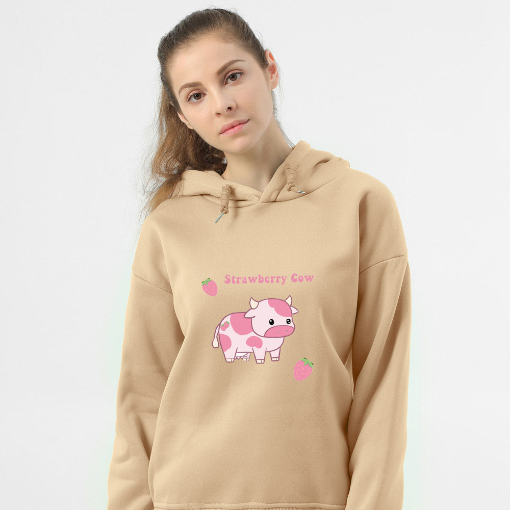 Cow Print Kawaii Hoodie Strawberry Casual Pullover Oversized Sweatshirt Aesthetic Clothes for Women Funny Hoodies Sudadera Mujer