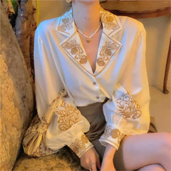 Lizakosht Elegant Blouse Women Autumn Floral Long sleeve Top Female Office Lady Casual Designer French Korean Women Blouses Fashion
