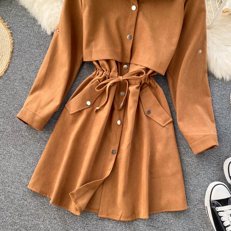 New Women Short Dress Spring Autumn Turn Down Collar Single-breasted Casual Dresses Ladies Shirts Dress