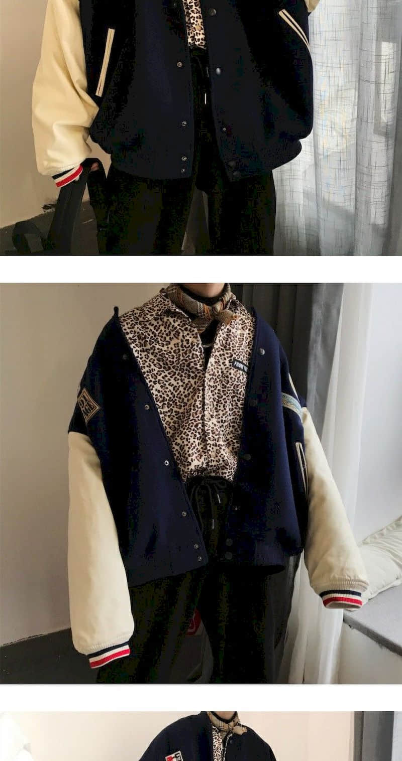 Vintage collage jacket 2021 winter new Korean plus velvet thick coat men women loose baseball uniform couple preppy streetwear