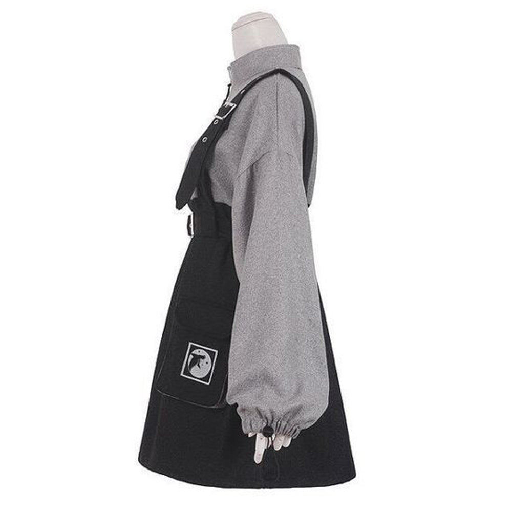 Retro Vintage Women Gothic Girls Punk Mini Dress High Waist Long Sleeve Hat Collar Sexy Gry Black Lolita Plus Size Jurken