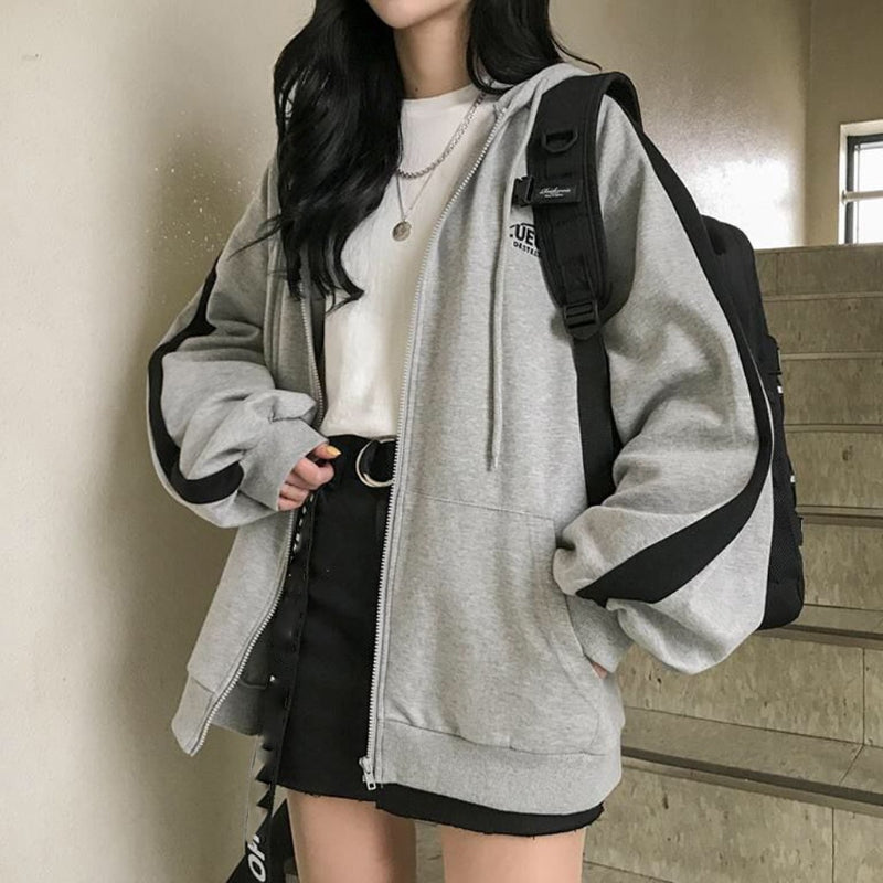 Women Hoodie Harajuku Korean Version Loose Oversized Sweatshirts Solid Color Long-sleeved Hooded Sweatshirt Student Girl Top