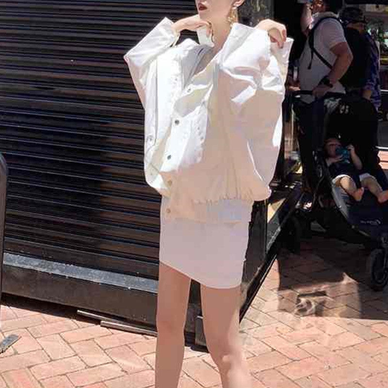 White Jacket Basic Coats 2021 Summer Loose Large Size Female Windbreaker Jacket Harajuku Hooded Student BF Coat Oversize QT93
