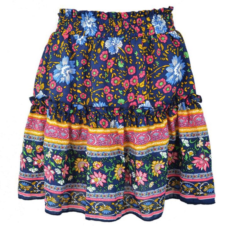 Spring/Summer Women Mini Skirts Bohemian Flora Print Ruffles Skirt High Waist Ladies Harajuku Skirts Womens 2022 Saia 8 Colors
