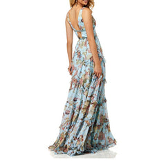 Olive Sage Green Tulle Dress Ladies V Neck Sleeveless Flroal Backless 2021 Long Prom Robe Evening Vestido Wedding Party Gowns