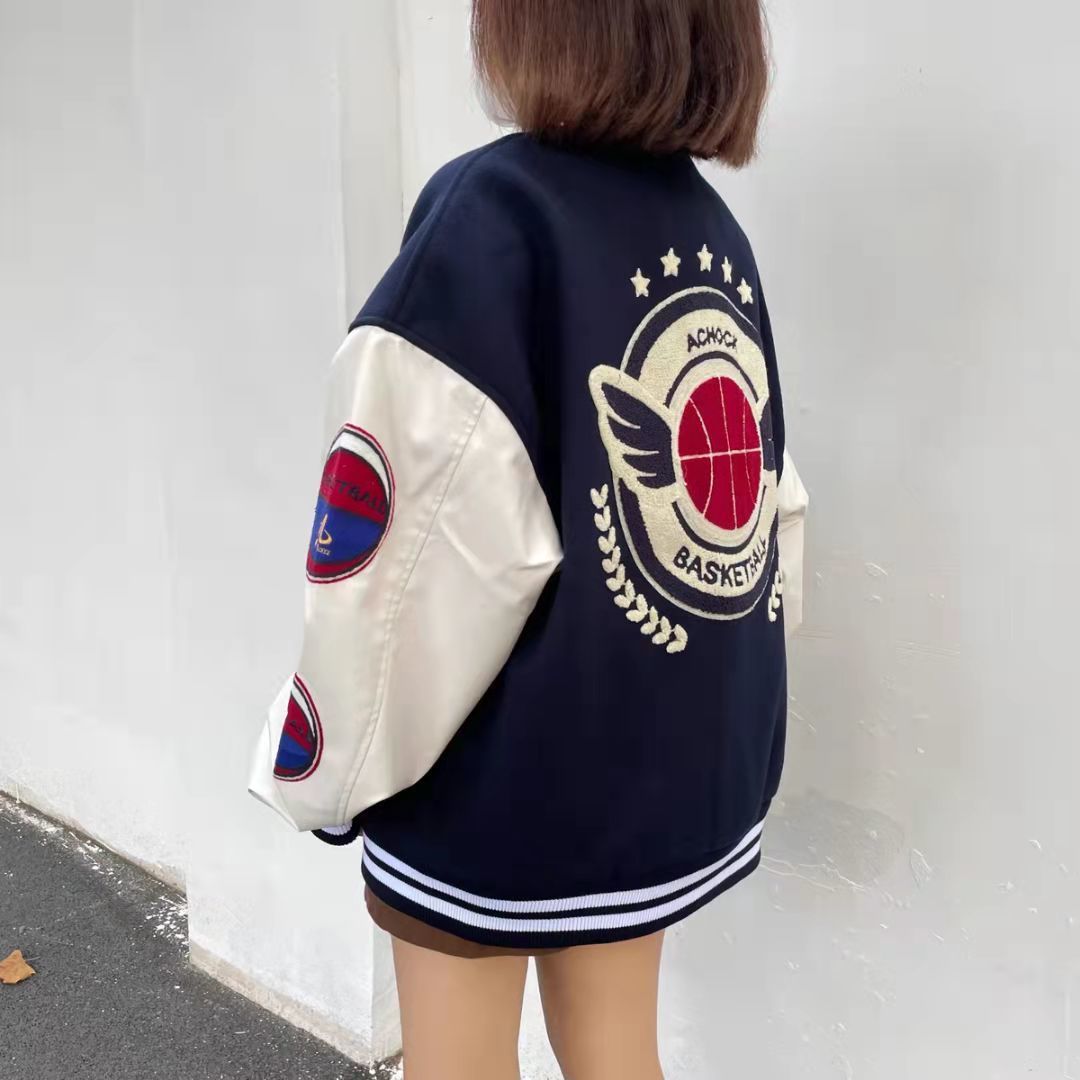 American retro letter embroidery flocking Y2K street hip-hop baseball uniform jacket female new college style couple outfit