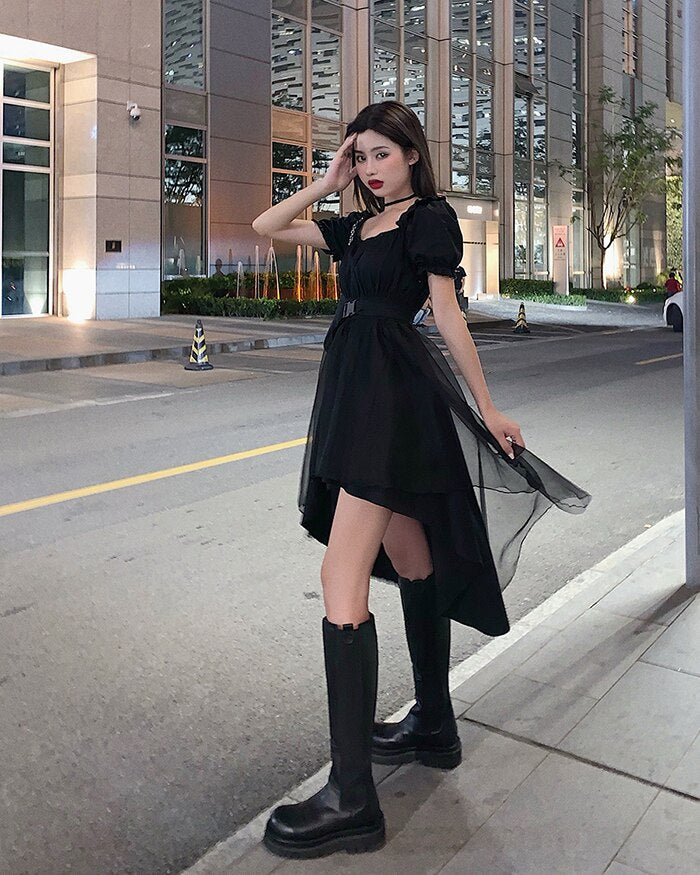 Harajuku Y2k Cyber Alt Dress E Girl Ruffle Hepburn Kawaii Ropa Fairycore Irregular Black Gothic Dresses Emo Mini Lolita Vestidos