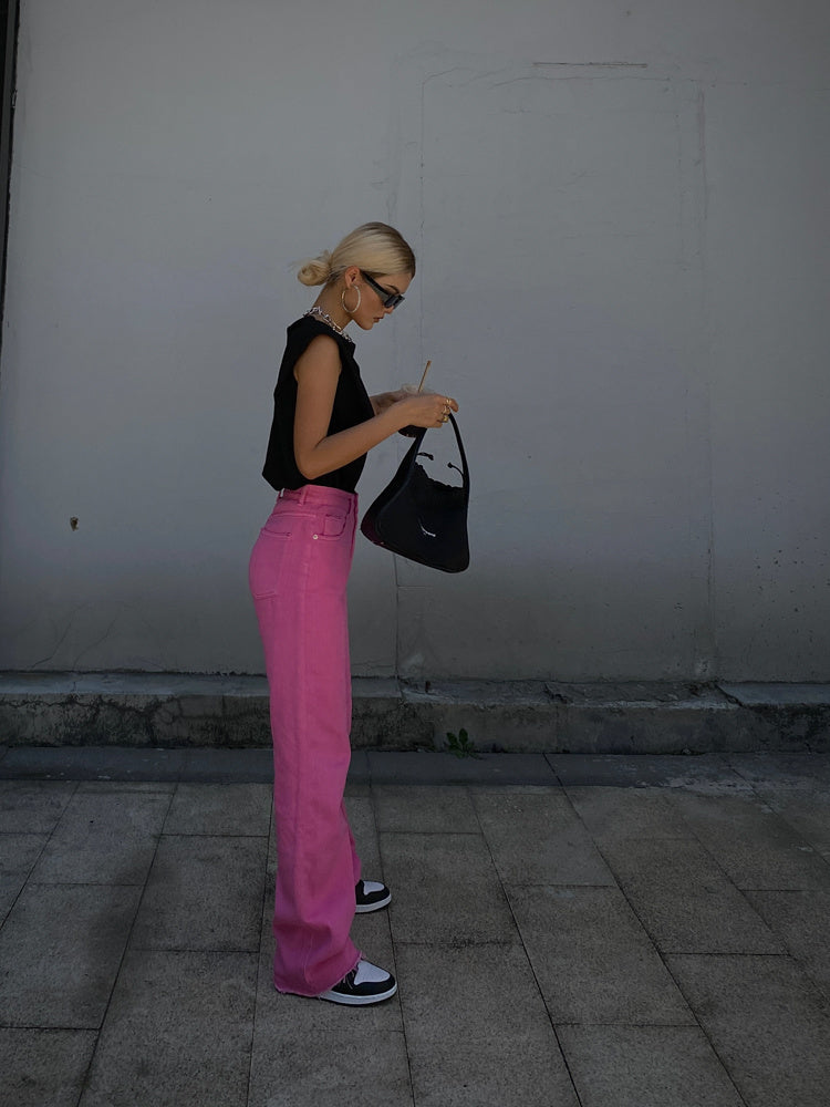 Candy Color High Waist Straight Wide Legs Pants Thin Jeans Women's Green Pants Denim Trousers Fashion Korean Women M8A