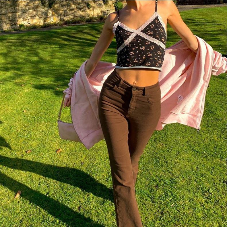 New style jeans retro brown high waist high stretch bootcut jeans women y2k baggy wide leg jeans vintage streetwear