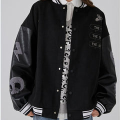 Splicing leather Bomber Jackets Women Coat Couple Baseball Jacket Autumn Unisex Boyfriend Style Varsity Hiphop Streetwear