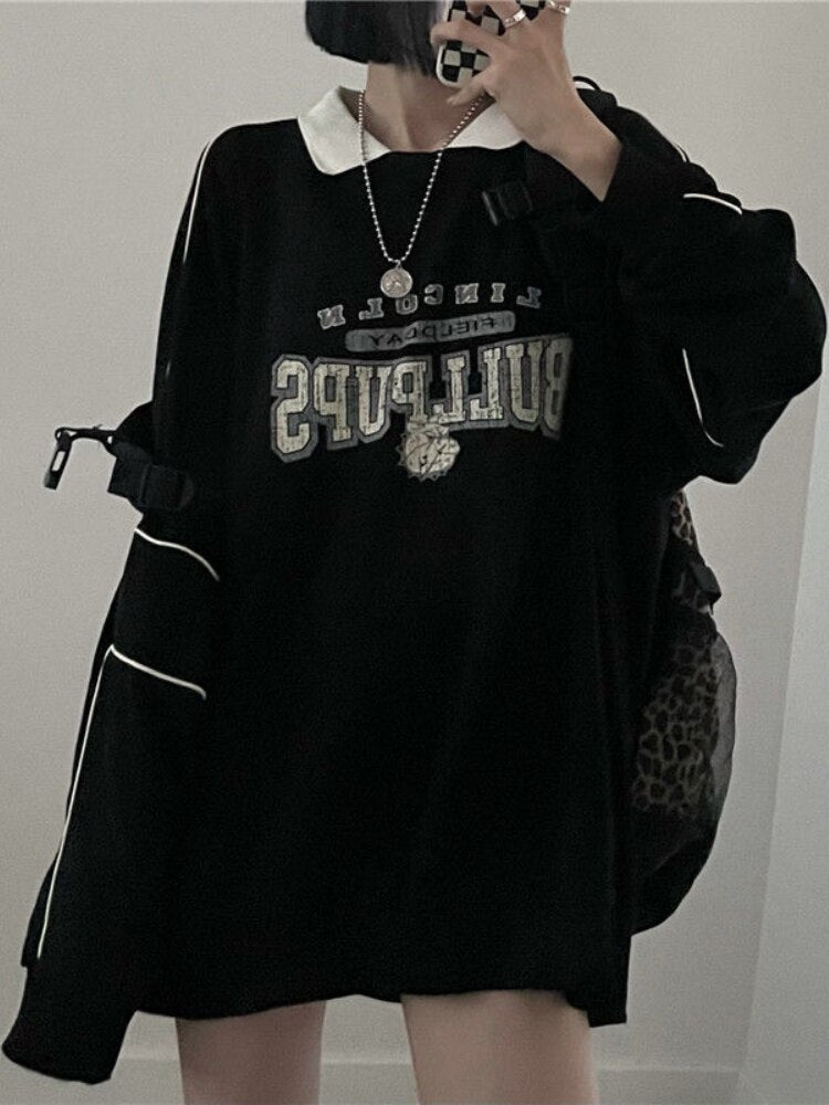 Vintage Oversized Hoodie Women Autumn Harajuku Preppy Style Patchwork Fake Two-piece Sweatshirt Casual Kpop Streetwear