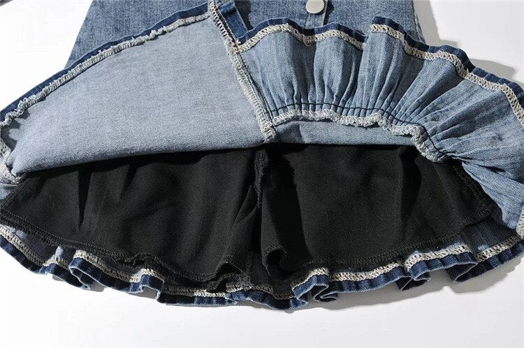 Harajuku Punk Y2K Denim Mini Pleated Skirt Ladies Summer High Waist Jeans Shorts Skirts Women Ruffles Fashion Korean