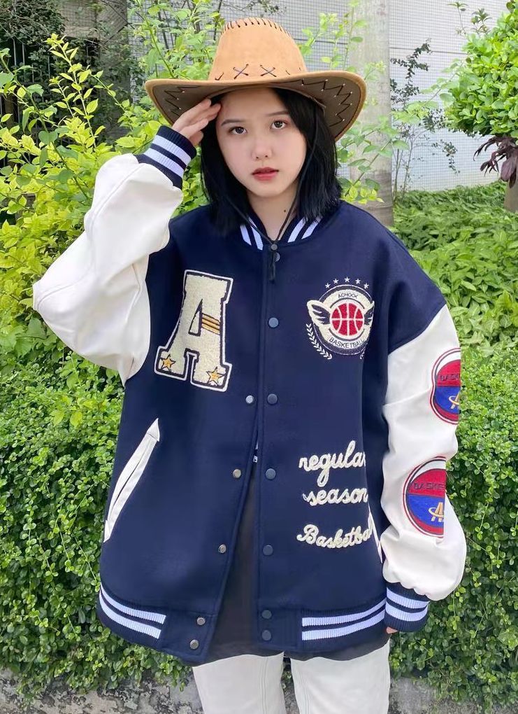 American retro letter embroidery flocking Y2K street hip-hop baseball uniform jacket female new college style couple outfit