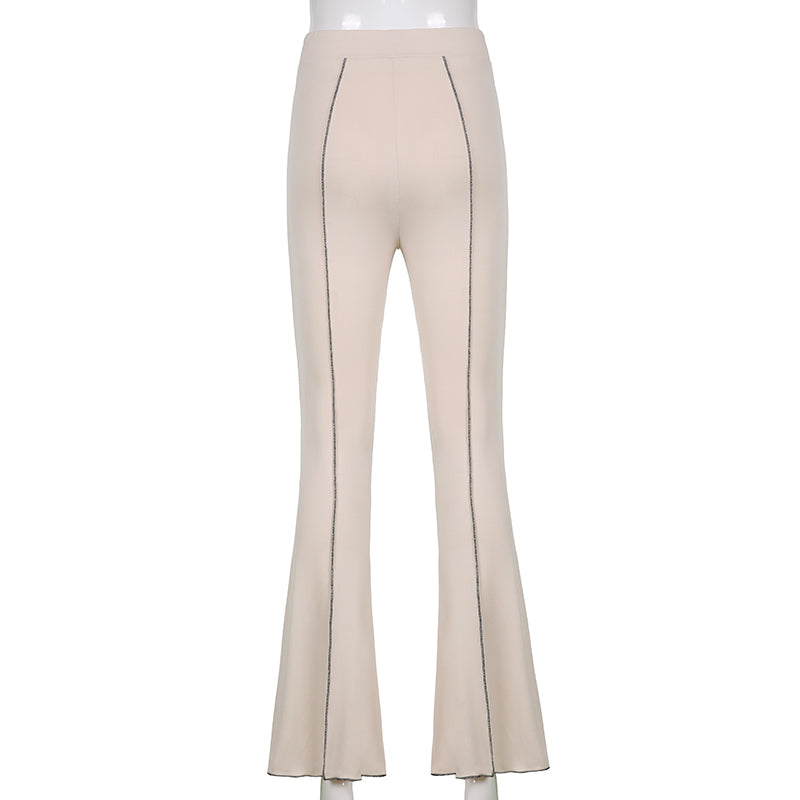 Fashion Apricot Black Joggers Women Knitted Long Flare Pants Slim High Waist Long Trousers Female Vintage Sweatpants