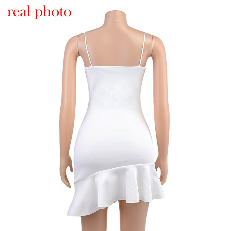 Lizakosht  Spaghetti Straps Ruffles Mini Dress Club Party Elegant Sleeveless Slip Women's Summer Sundress Outfits Holiday