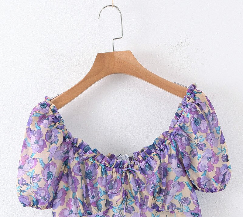 Summer Floral Dress Puff Sleeve Printing French Mini Dress Women Vestidos De Verano Short Sleeve Sexy Club Dress Ladies Dresses