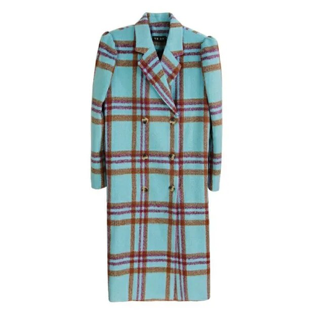 Autumn Winter Female Fashion Casual Warm Plaid 2 Piece Set Vintage Long-sleeve Minimalist Woolen Top Overcoat+Mid Skirt