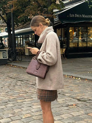 Lizakosht Khaki Knitted Vintage Turtleneck Women Casual Jumper Split Flare Sleeve Long Sleeve Oversized Sweater Autumn Chic Casual Outwear