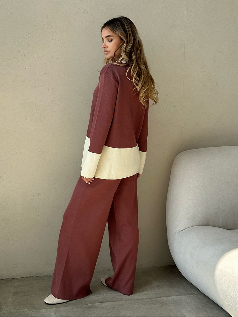 Lizakosht Knit Slit Sweater Matching Sets 2 Piece Knit Pant Suit Casual Knitted Two Piece Women Sets Winter Tracksuit Women Two Piece Set