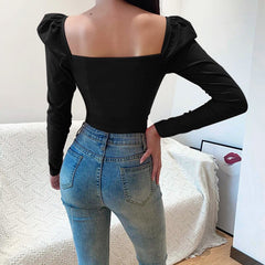 Lizakosht Korean Style Vintage Blouse Women Petal Collar Long Sleeve Sexy Clavicle Ladies Elegant Tops Fashion Casual Daily Base T-Shirt