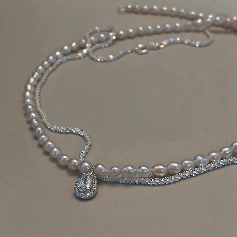 Lizakosht Japan Elegant Freshwater Pearl Choker For Women Girls Fashion Sqaure Crystal Wedding Necklace Jewelry Colares