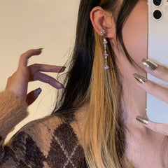 Lizakosht Korean Fashion Star Zircon Long Clip Earrings Women Girls Trendy Silver Color No Piercing Cartilage Jewelry