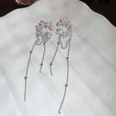 Lizakosht Korea Fashion Zirconia Moon C-shaped Pearl Tassel Clips Earrings For Women Luxury Ear Cuff Pendientes Party Jewelry