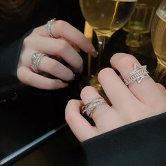 Lizakosht Korean Fashion Zircon Star Cross Opening Ring For Women Luxury Index Finger Knuckle Rings Party Hand Jewelry Gifts