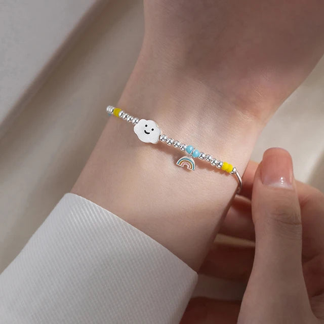Lizakosht Korean Rainbow Clouds Acrylic Colorful Beads Bracelet For Fashion Girls Face Sweet Cute Party Jewelry Gifts