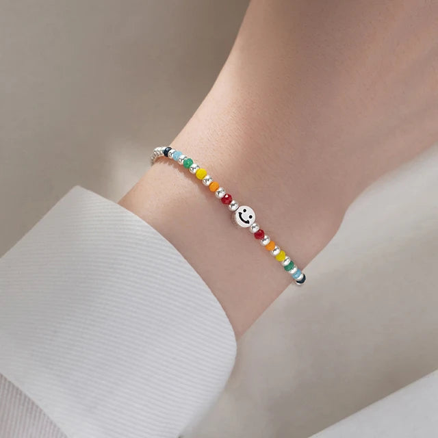 Lizakosht Korean Rainbow Clouds Acrylic Colorful Beads Bracelet For Fashion Girls Face Sweet Cute Party Jewelry Gifts