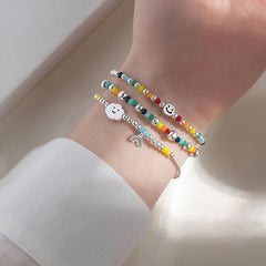 Lizakosht Korean Rainbow Clouds Acrylic Colorful Beads Bracelet For Fashion Girls Face Sweet Cute Party Jewelry Gifts
