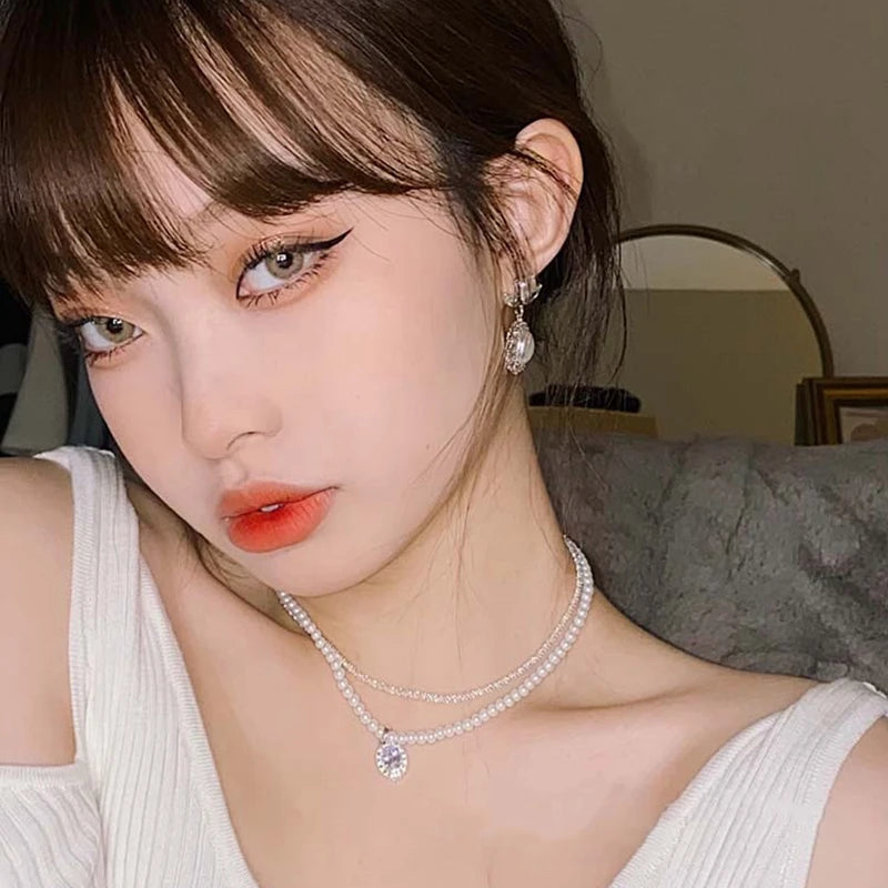 Lizakosht New Korean Elegant Love Heart Pearl Dangle Pendientes For Women Fashion Crystal Drop Boucle D'oreille Jewelry Gifts